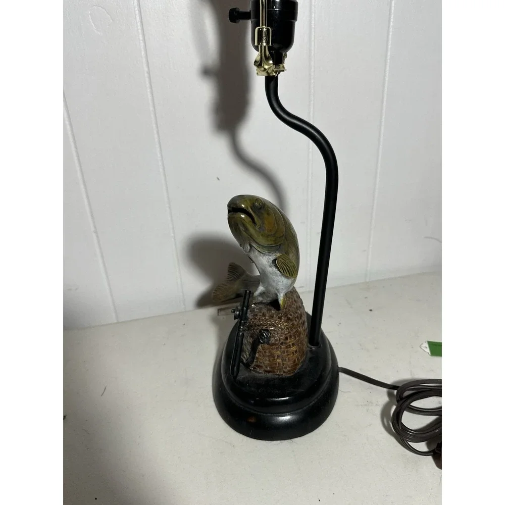 Vintage Fishing Fish Table Lamp Resin Trout Bass Cabin Lodge Decor 21